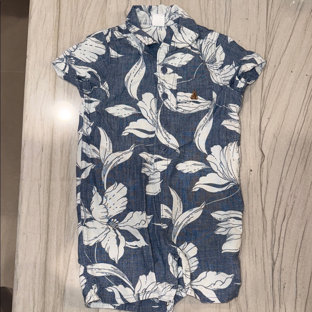 Gap toddler Blue and White Floral Button-Up Romper